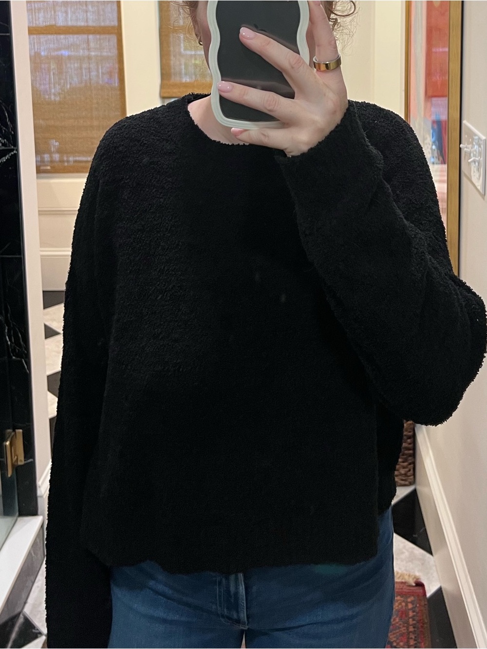Double Zero Black Fuzzy Crewneck Sweater